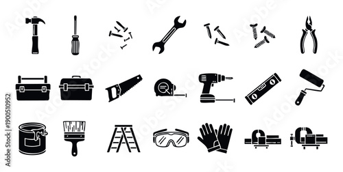 Comprehensive collection of essential construction and repair hand tools and equipment for home renovation projects and handyman services