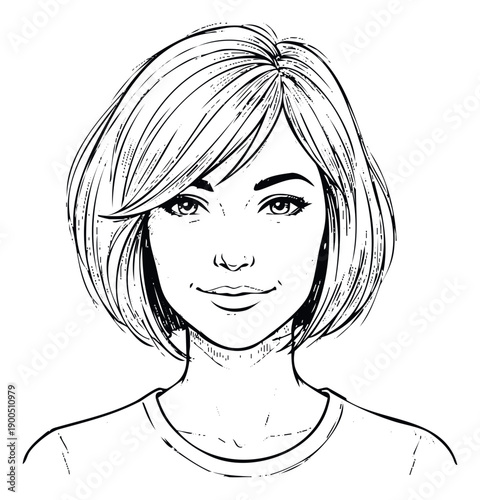 Vibrant monochrome portrayal of a youthful lady with a bob hairstyle, perfect for capturing modern youthful energy in various media projects and applications.
