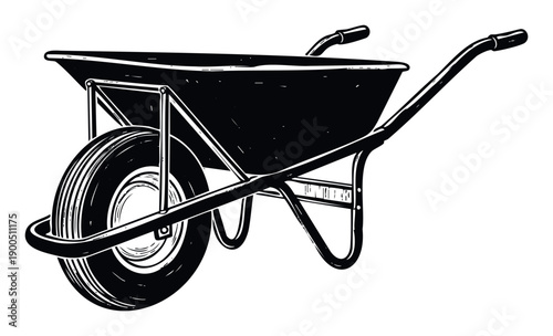 Sturdy singlewheel garden wheelbarrow for heavy duty construction and landscaping tasks, ideal for transporting soil, sand, and materials in various outdoor projects.