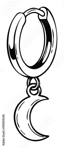 Stylish hoop earring featuring a crescent moon charm, perfect for adding an edgy accessory to a diverse range of fashion and jewelry related promotional materials.