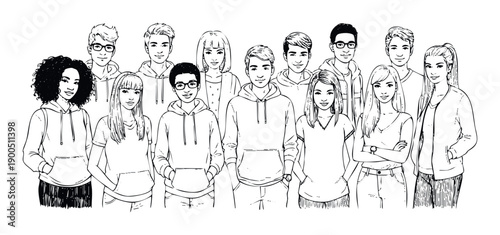 Smiling diverse young Black and Asian students in casual wear, standing together, perfect for educational marketing, social media campaigns, or youth community programs.