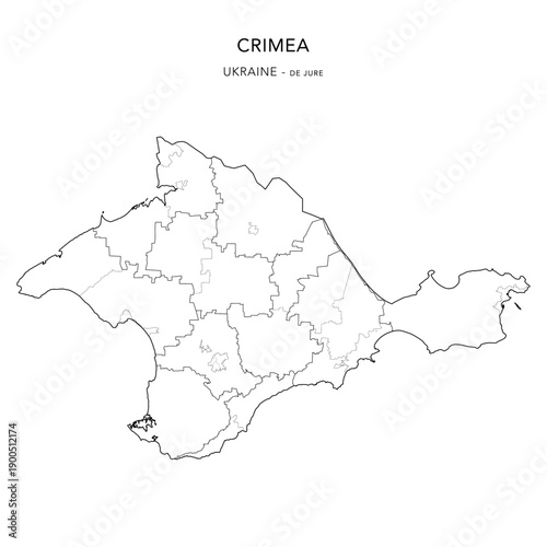 Vector Map of Crimea and Sevastopol with De Jure Administrative Subdivisions of Raions (Districts), Hromadas (Communities), and Urban Raions (City Districts) of Sevastopol - Ukraine 2026
