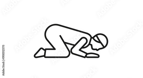 Person kneeling in prayer with hands on ground in minimalist line art style