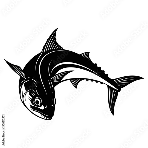 Mackerel Fish Black Silhouette – Seafood Logo, Fishery Branding, Marine Food Packaging Icon