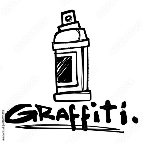 Graffiti spray can illustration with "GRAFFITI" text. Urban street art style hand drawn tool for artist branding and trendy streetwear graphic design.