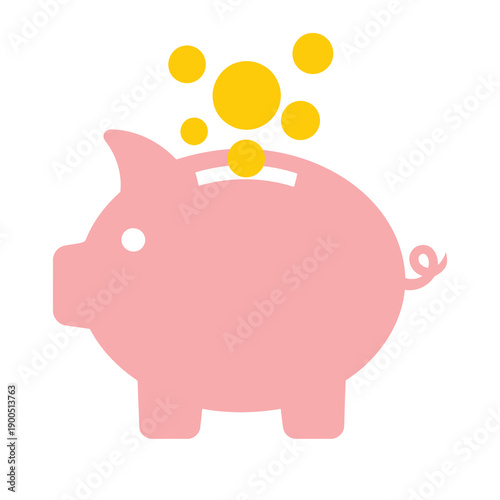 Pink Piggy Bank with Coins Falling.