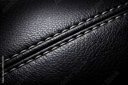 Black luxury leather texture with stitching detail