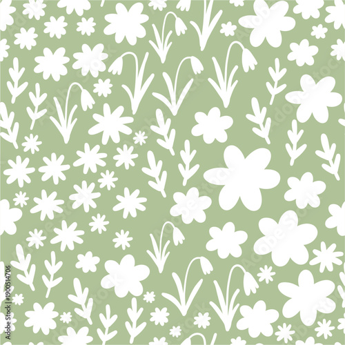 Wallpaper Mural Spring cartoon seamless pattern with cute bunny. Happy Easter print in flat style and pastel colors Torontodigital.ca