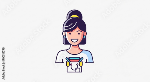 Smiling woman holding a shopping bag with a colorful purchase symbolizing online shopping and customer satisfaction