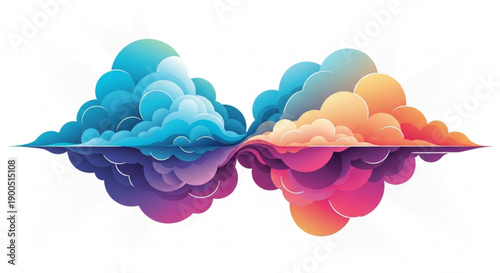 Colorful Clouds Isolated on White Background, Vibrant Gradient Cloud Shapes