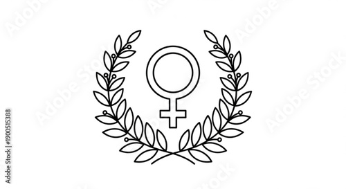 Female symbol with laurel wreath on white background representing women's rights and empowerment