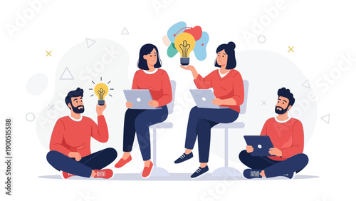 Teamwork Brainstorming Ideas, Innovation, Collaboration, Lightbulb Concept