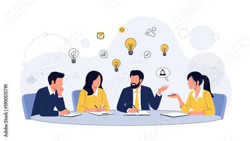 Diverse business team brainstorming ideas at a meeting table, collaboration concept