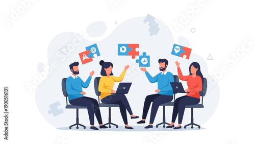 Teamwork Brainstorming Collaboration Meeting Strategy Planning with Puzzles