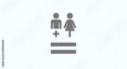 Equality symbol with male and female icons in gray on white background