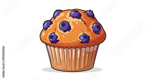 Illustration of a blueberry muffin with vibrant colors on white background