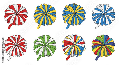 Colorful Cheerleading Pom Poms in Various Patterns and Designs