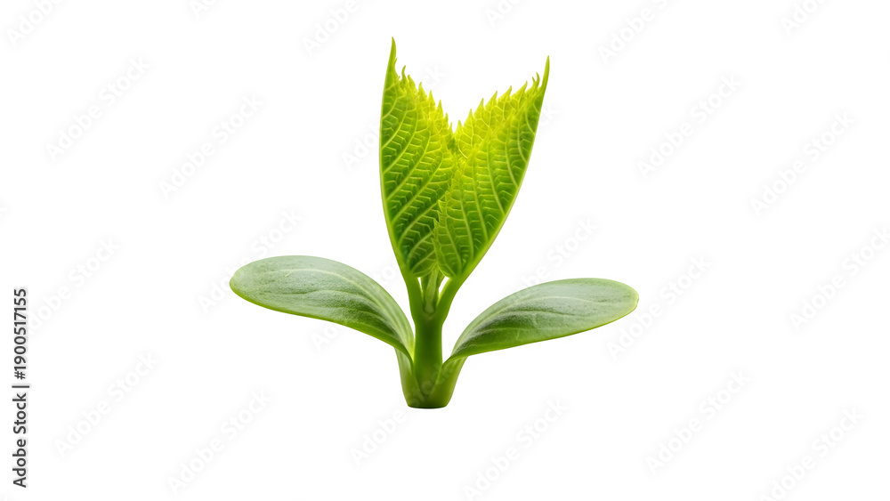 Fototapeta premium Spring season sprout isolated on transparent background with green leaves