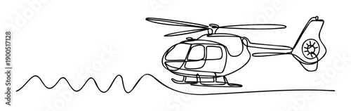 Modern minimalist single line drawing of a small utility helicopter representing air travel and swift transportation, suitable for educational materials or abstract visual communication