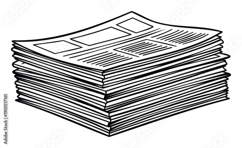 A stack of newspapers with headlines and text blocks offers a visual representation of information, news, and media, useful for business presentations or communication themes.
