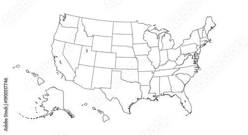 Outline Map of the United States with State Borders