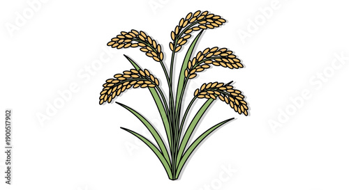 Illustration of Rice Plant with Golden Grains on White Background