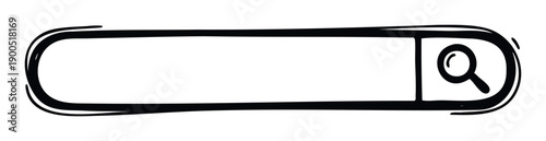 A handdrawn sketchy search input field with a magnifying glass icon for web and app user interface design and various graphic communication projects