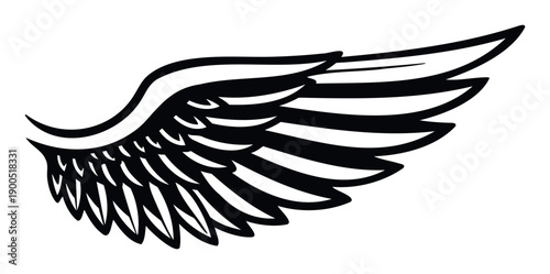 Bold black and white avian wing graphic embodying strength, speed, and elegance, suitable for athletic branding, vehicle decals, or impactful print designs.