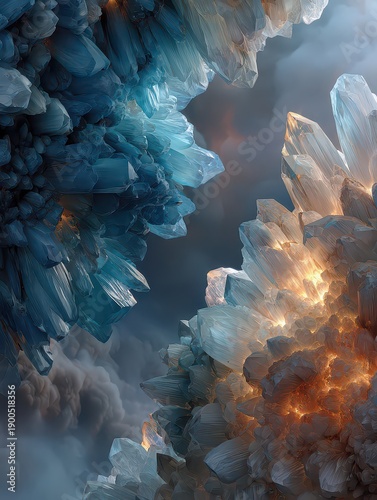 Stunning Abstract Crystals with Intricate Blue and Orange Facets