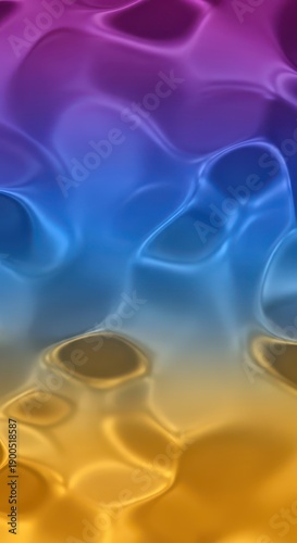 Smooth, undulating surface displays a rich gradient transitioning from magenta to blue and gold hues.