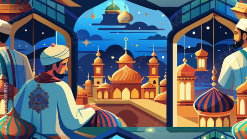 Vibrant fantasy marketplace with stalls and characters