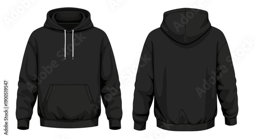 Black hoodie front and back view on white background
