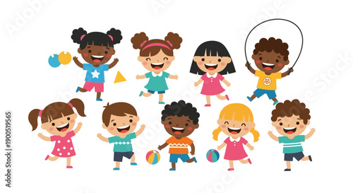Diverse Group of Happy Children Playing with Toys
