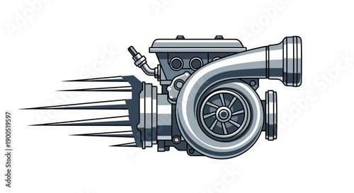 Illustration of a Turbocharger Engine with Dynamic Motion Lines