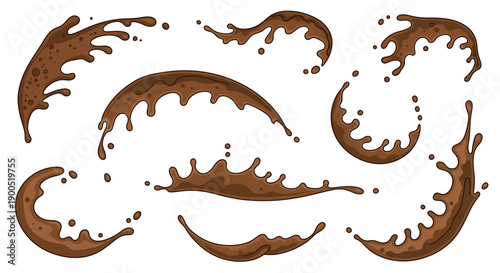 Set of chocolate splash elements on white background