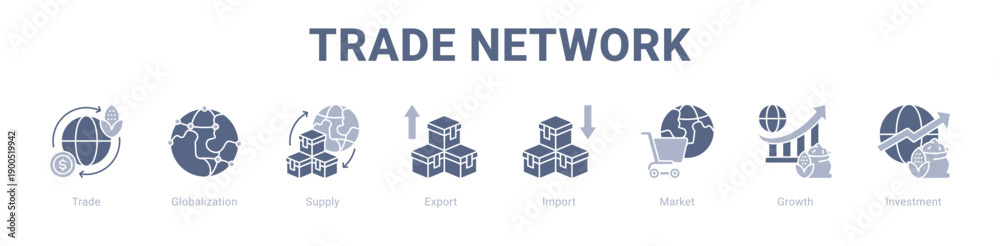 Obraz premium Trade Network web banner icon vector illustration concept , with icon of Trade, Globalization, Supply, Export, Import, Market.