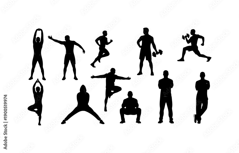 Fototapeta premium Dynamic Fitness and Yoga Silhouettes Vector Set
