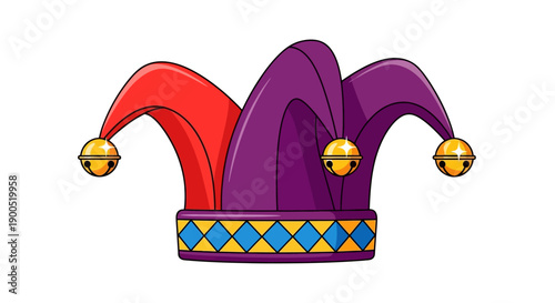 Colorful jester hat with bells on white background