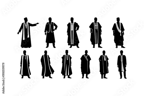 Elegant Black Traditional Robe Silhouettes Collection