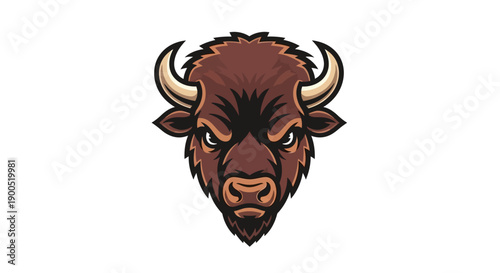 Bold buffalo head logo design with strong horns and fierce expression