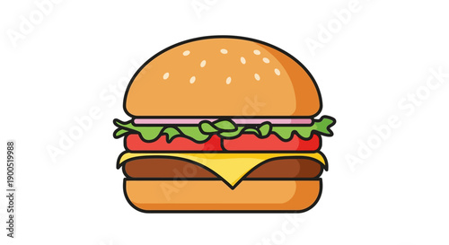 Vector illustration of a classic cheeseburger with lettuce and tomato