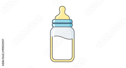 Colorful baby milk bottle icon with yellow cap and blue rings