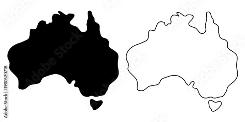 Australia country map vector illustration .Minimal outline and solid black country map,Solid simple style.Australia country map silhouette black illustration. Black and white. Vector editable