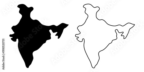 India country map vector illustration .Minimal outline and solid black country map,Solid simple style.India country map silhouette black illustration. Black and white. Vector editable