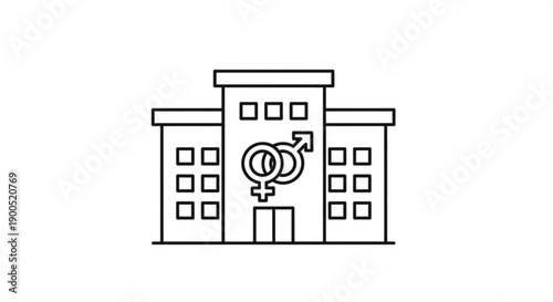 Building with gender equality symbol on facade representing social issues and inclusivity