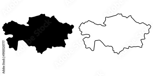 Kazakhstan country map vector illustration .Minimal outline and solid black country map,Solid simple style.Kazakhstan country map silhouette black illustration. Black and white. Vector editable