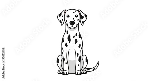 Cartoon Dalmatian Dog with Black Spots on White Background