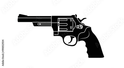 Black silhouette of a revolver handgun on white background