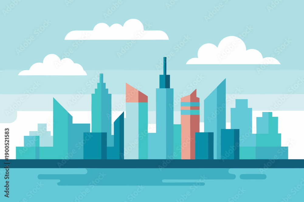 Obraz premium Minimal City Skyline Flat Vector