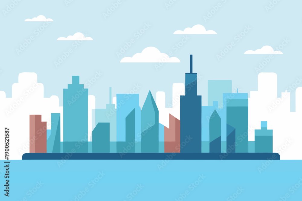 Fototapeta premium Minimal City Skyline Flat Vector